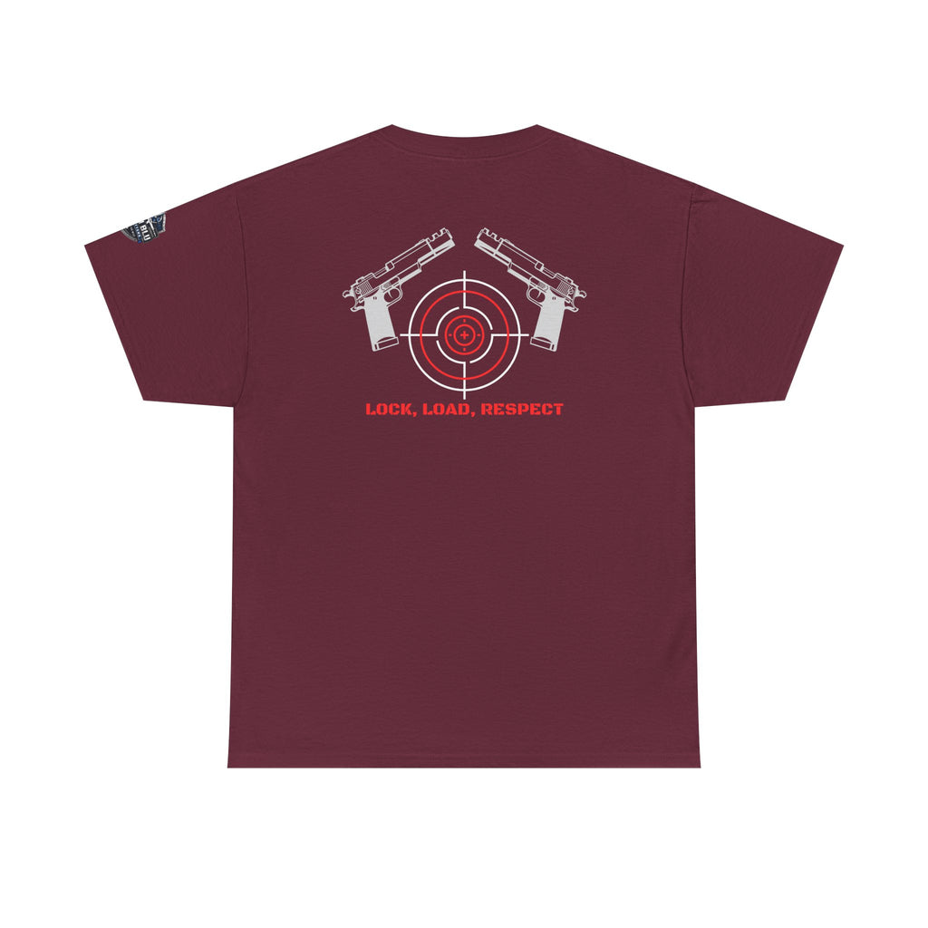 Gun Range T-Shirt — "Lock, Load, Respect" Target Graphic