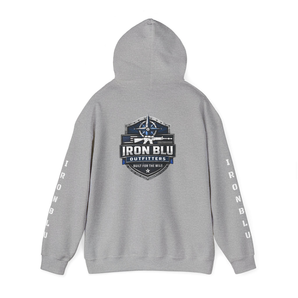 Iron Blu Outfitters Hoodie – “Built for the Wild” Outdoor Logo Pullover