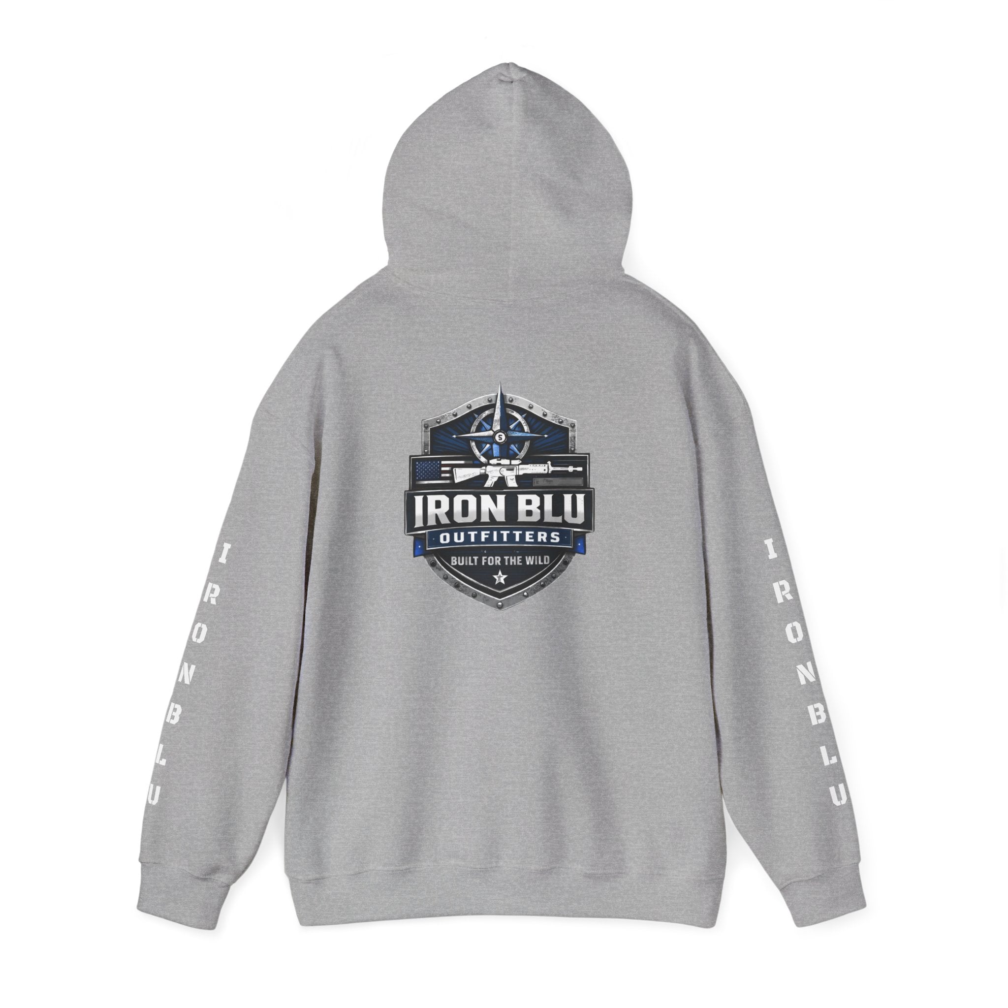 Iron Blu Outfitters Hoodie – “Built for the Wild” Outdoor Logo Pullover