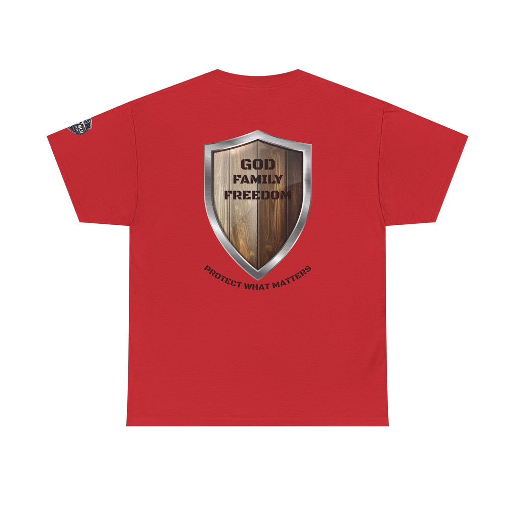 God Family Freedom Shield T‑Shirt — "Protect What Matters" Patriotic Tee