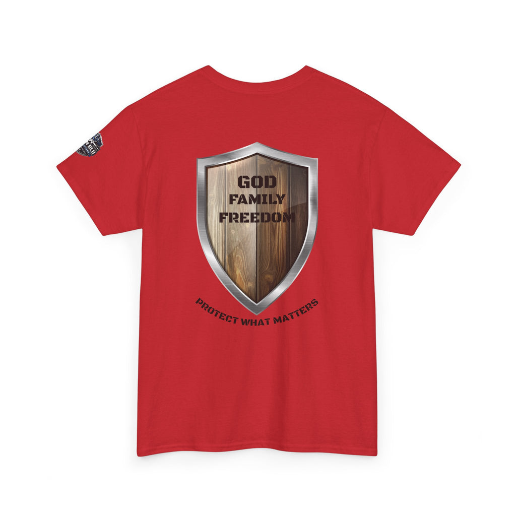 God Family Freedom Shield T‑Shirt — "Protect What Matters" Patriotic Tee