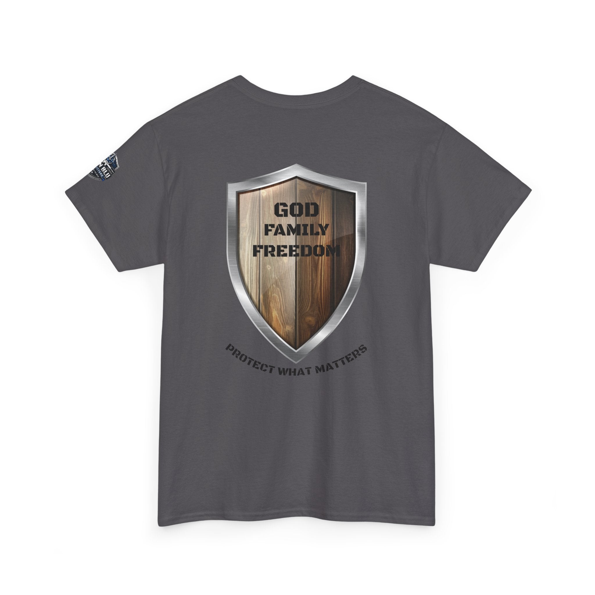 God Family Freedom Shield T‑Shirt — "Protect What Matters" Patriotic Tee