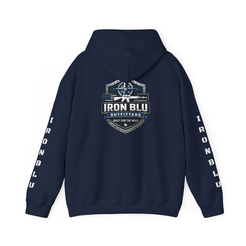 Iron Blu Outfitters Hoodie – “Built for the Wild” Outdoor Logo Pullover