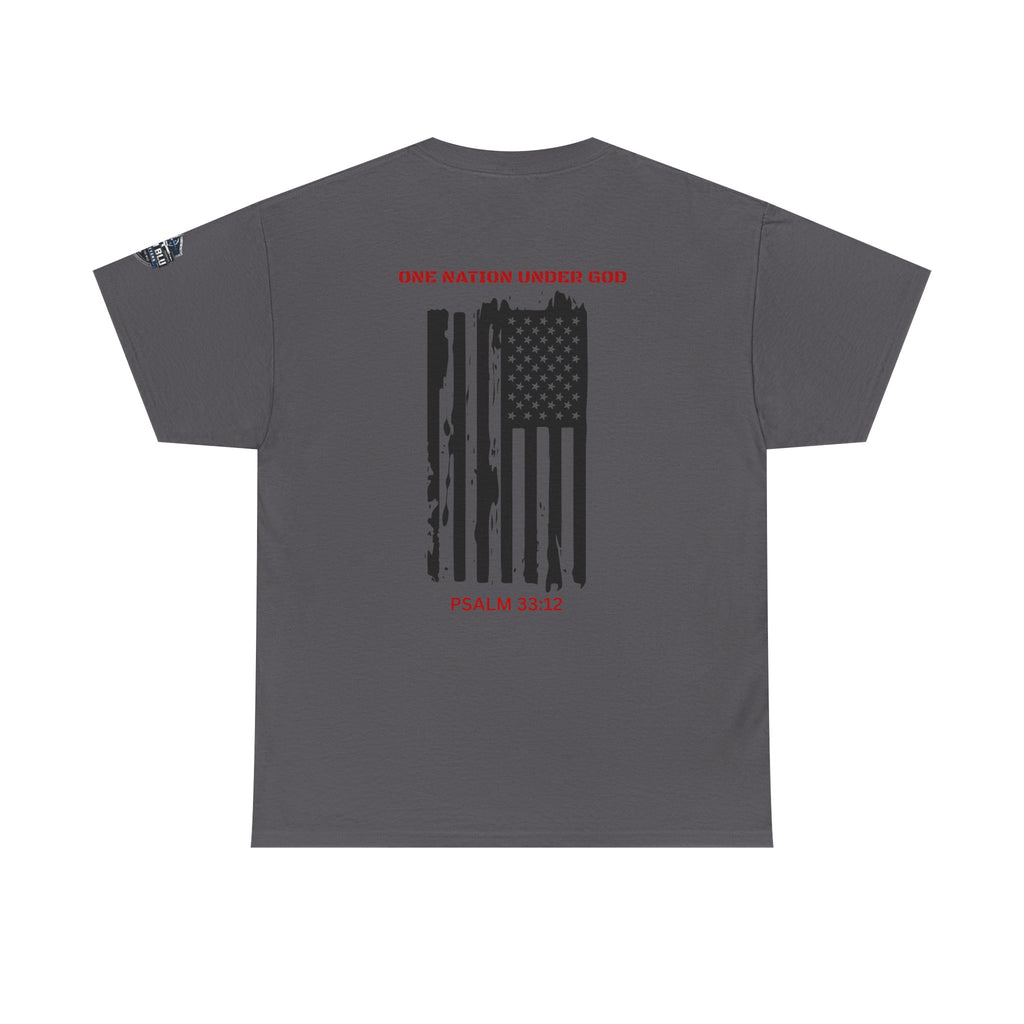 Patriotic 'One Nation Under God' Tee — Psalm 33:12 Flag T‑Shirt