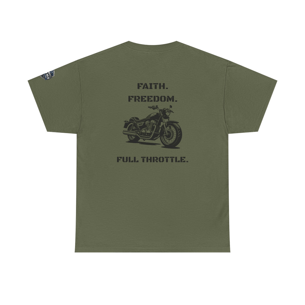 Motorcycle Tee — "Faith. Freedom. Full Throttle." Vintage Biker T-Shirt