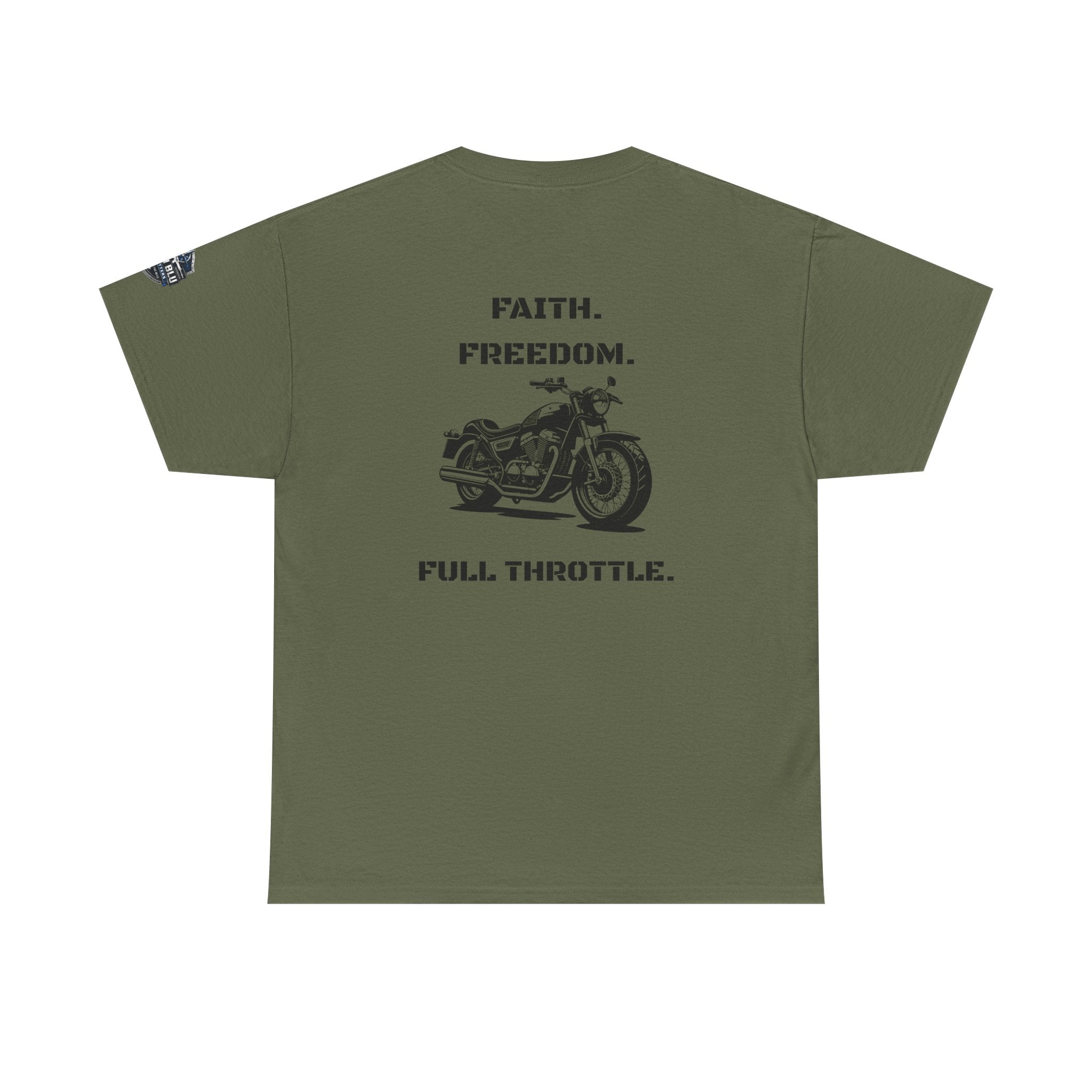 Motorcycle Tee — "Faith. Freedom. Full Throttle." Vintage Biker T-Shirt