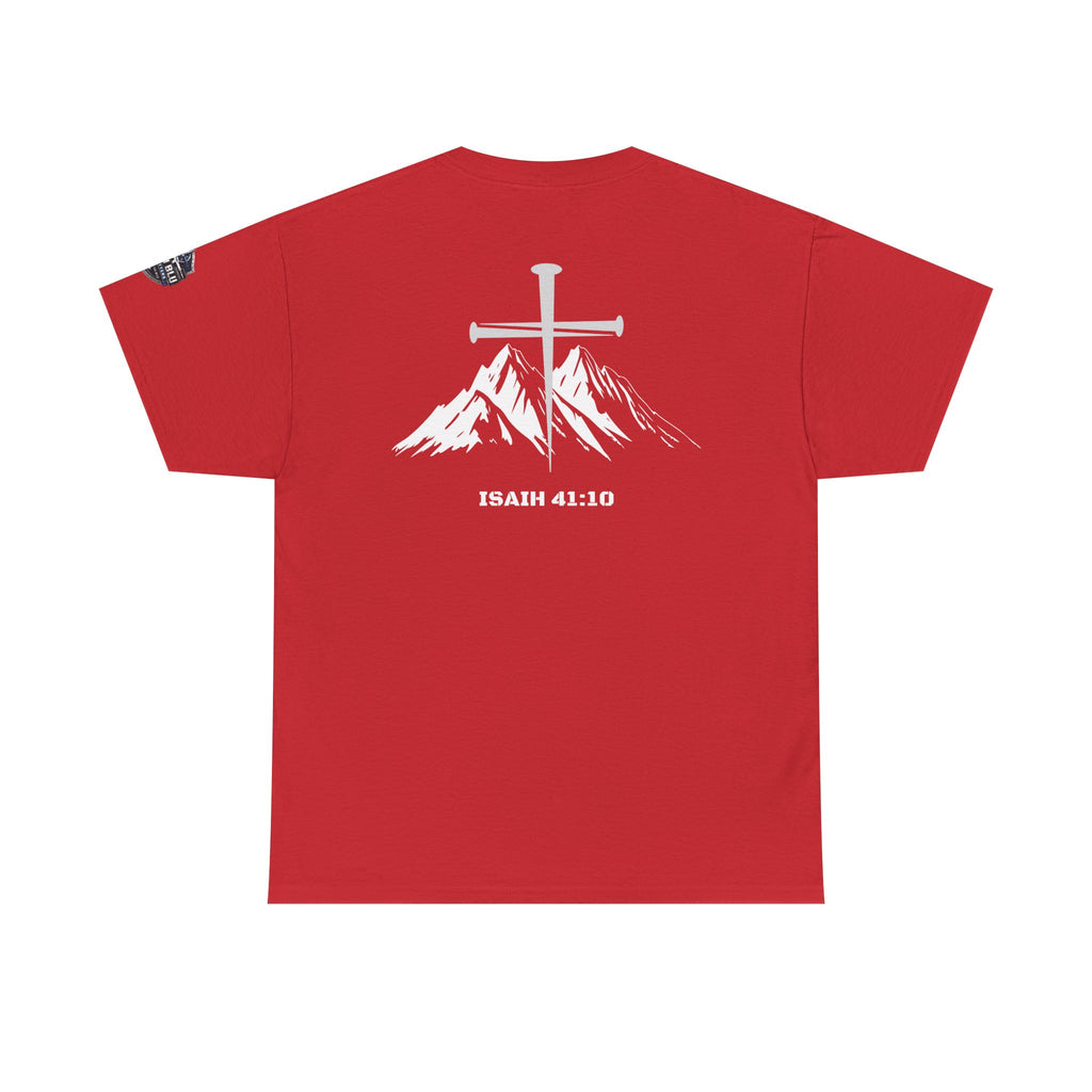 Christian Cross Mountain T-Shirt — Isaiah 41:10 Faith Tee