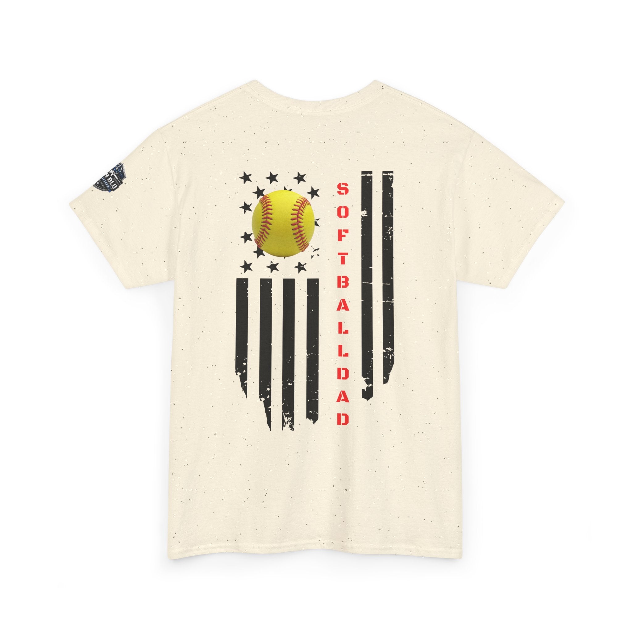 Softball Dad T-Shirt — Distressed Flag & Softball Graphic
