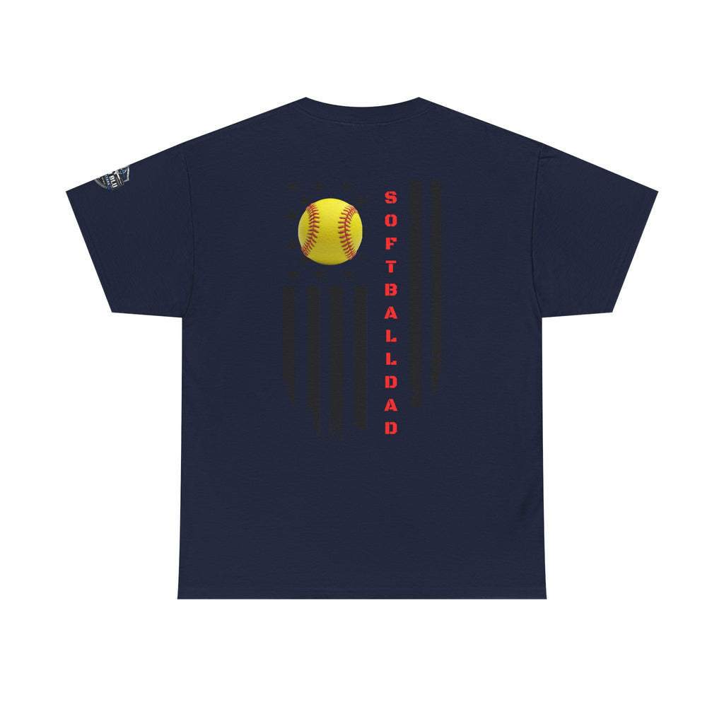 Softball Dad T-Shirt — Distressed Flag & Softball Graphic