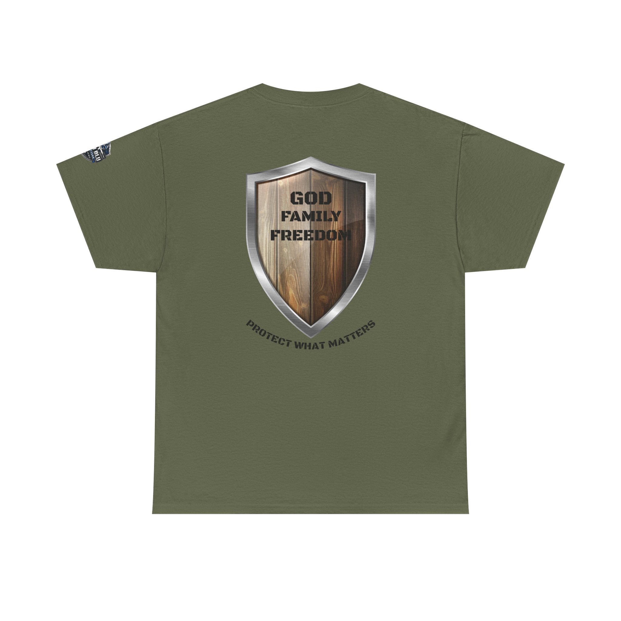 God Family Freedom Shield T‑Shirt — "Protect What Matters" Patriotic Tee