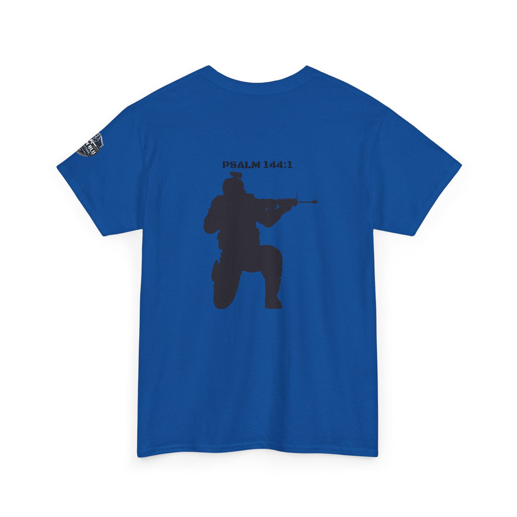 Psalm 144:1 Rifle Silhouette Tee — Military Faith Graphic T-Shirt