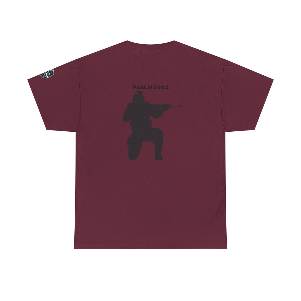 Psalm 144:1 Rifle Silhouette Tee — Military Faith Graphic T-Shirt