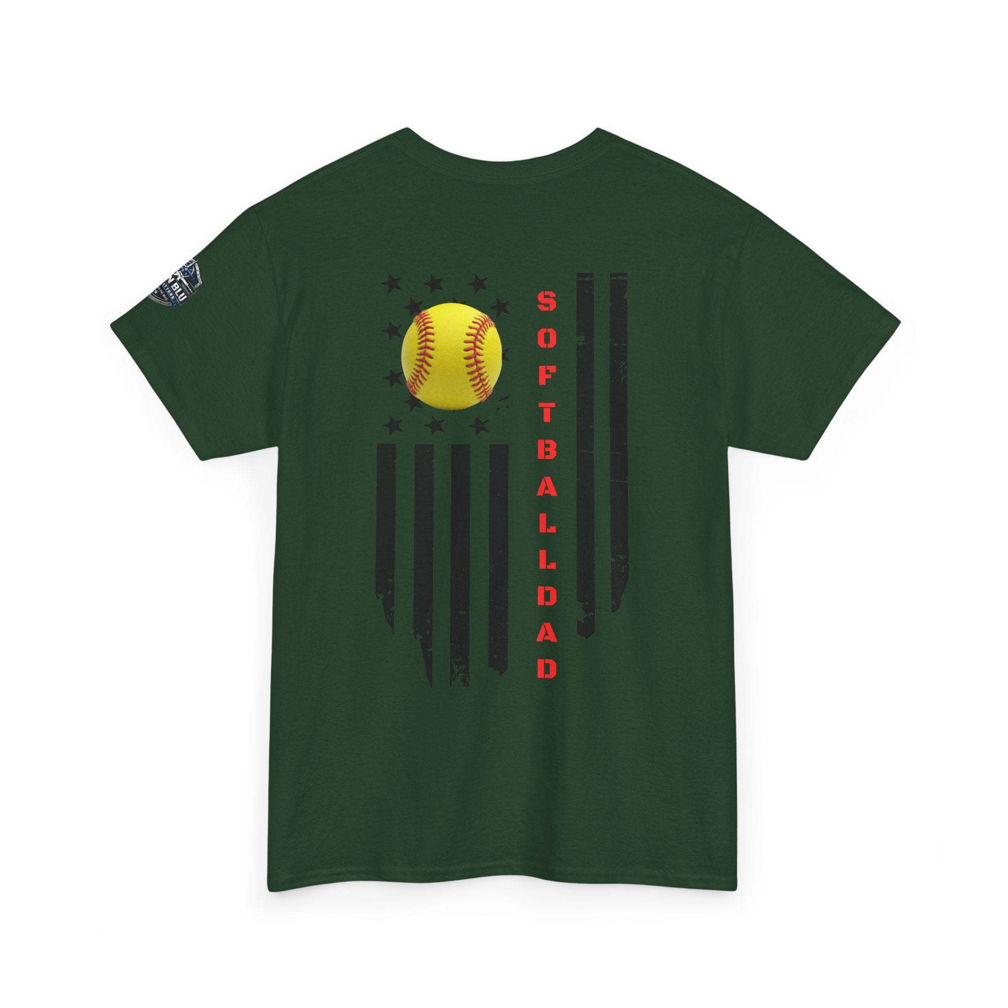 Softball Dad T-Shirt — Distressed Flag & Softball Graphic
