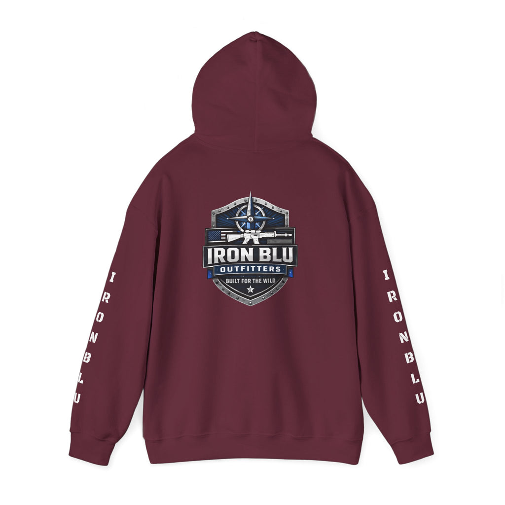 Iron Blu Outfitters Hoodie – “Built for the Wild” Outdoor Logo Pullover