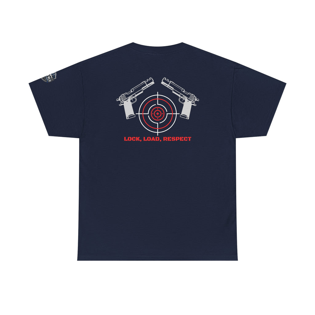 Gun Range T-Shirt — "Lock, Load, Respect" Target Graphic
