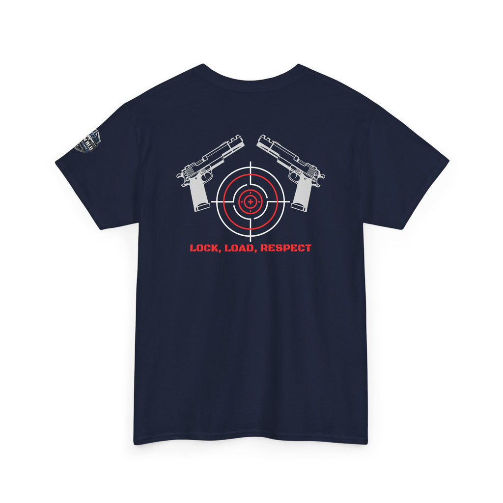 Gun Range T-Shirt — "Lock, Load, Respect" Target Graphic