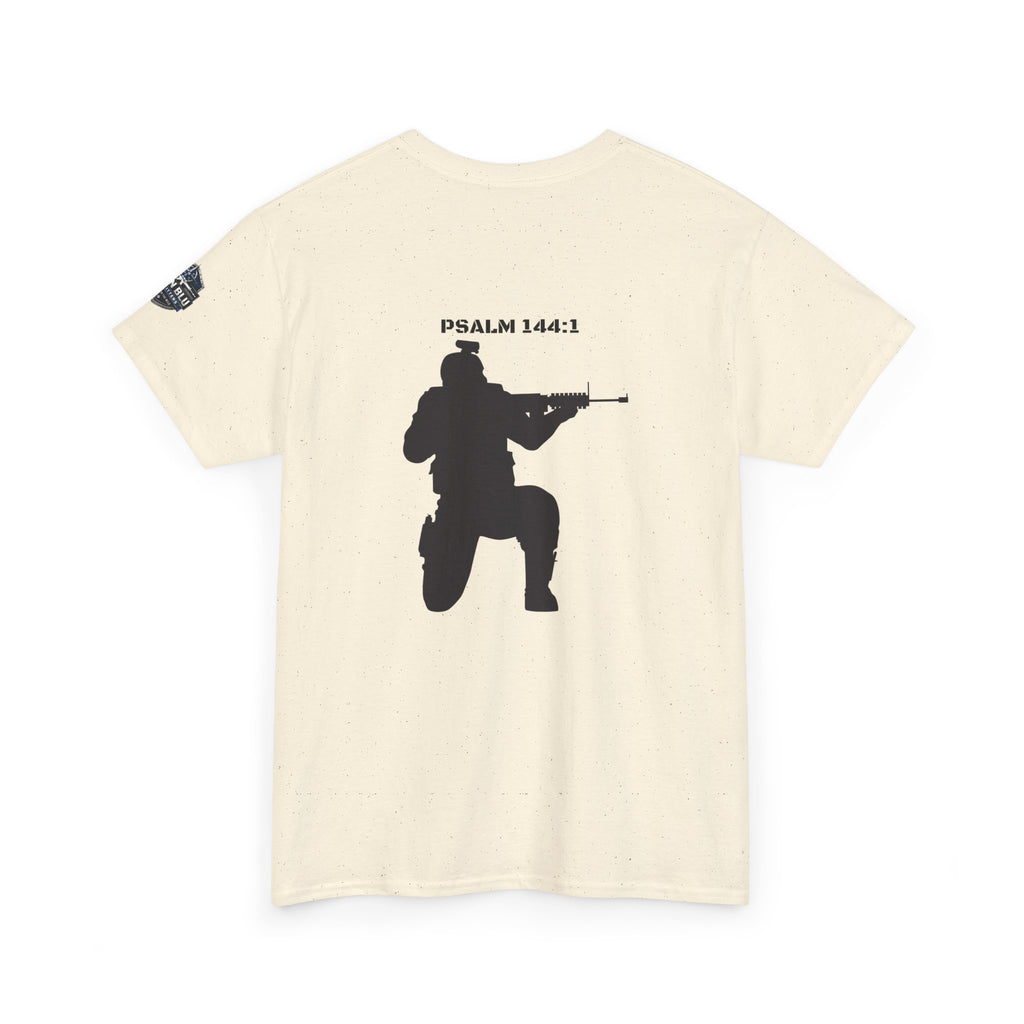 Psalm 144:1 Rifle Silhouette Tee — Military Faith Graphic T-Shirt