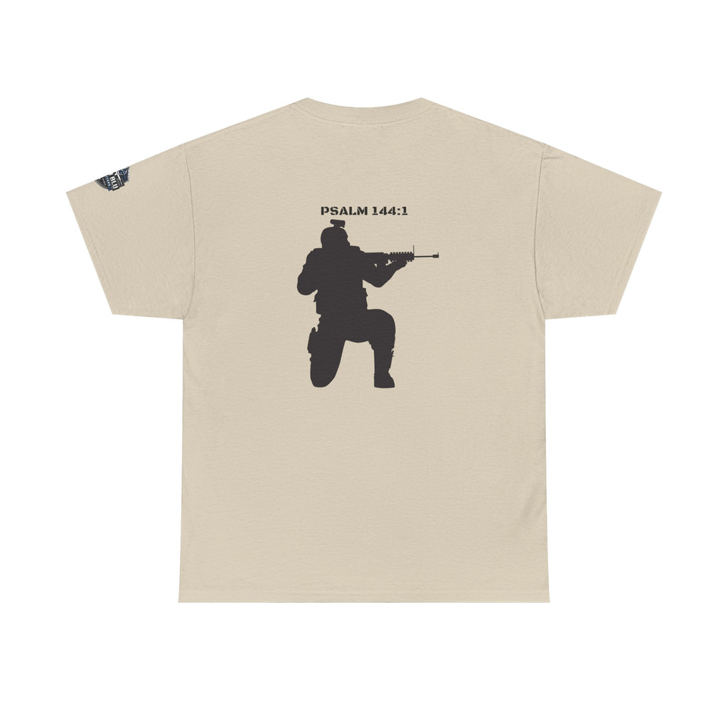 Psalm 144:1 Rifle Silhouette Tee — Military Faith Graphic T-Shirt