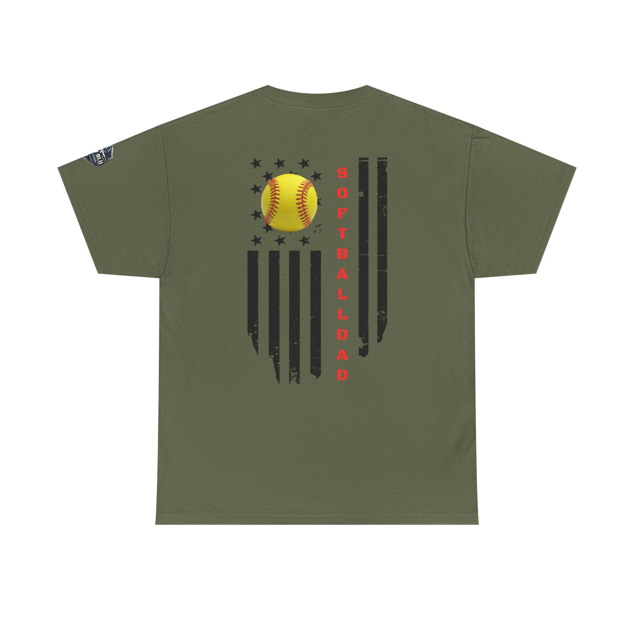 Softball Dad T-Shirt — Distressed Flag & Softball Graphic