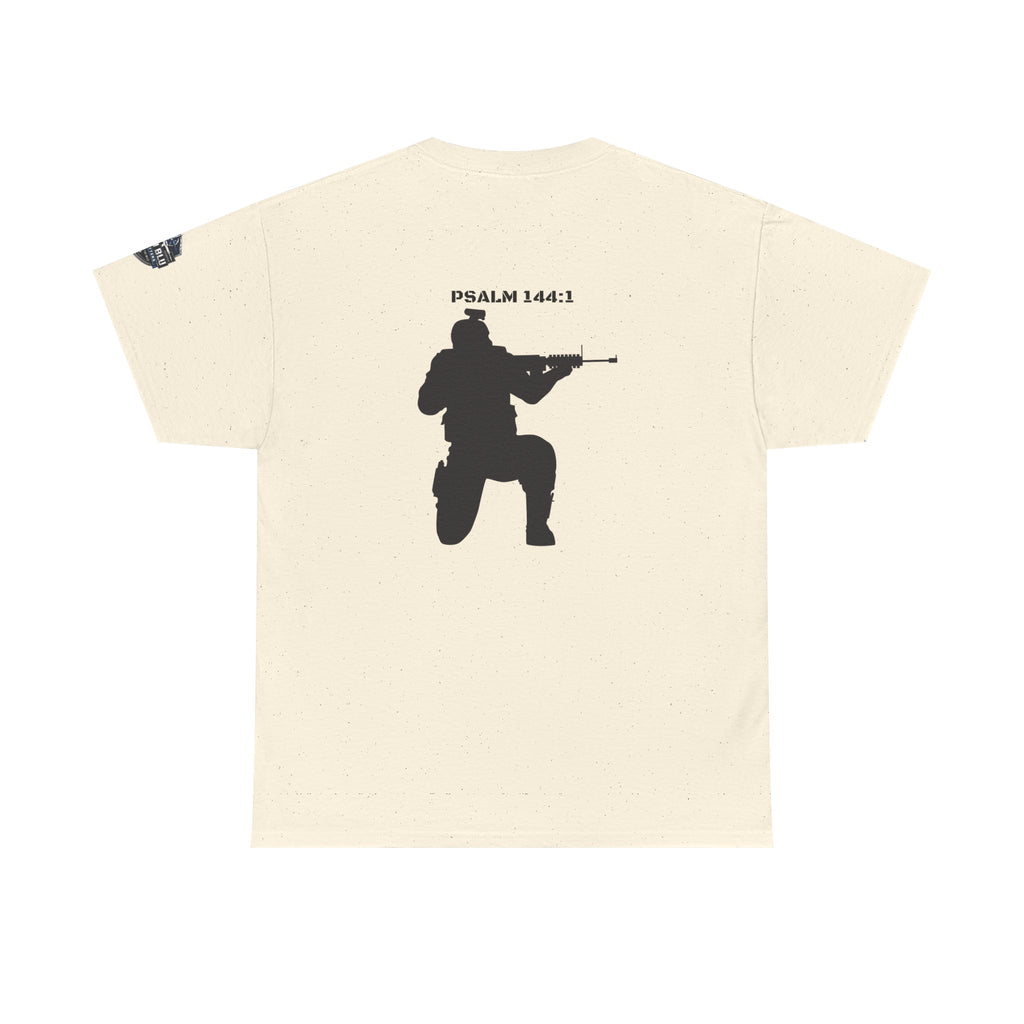 Psalm 144:1 Rifle Silhouette Tee — Military Faith Graphic T-Shirt