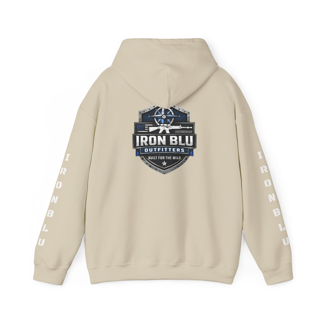 Iron Blu Outfitters Hoodie – “Built for the Wild” Outdoor Logo Pullover