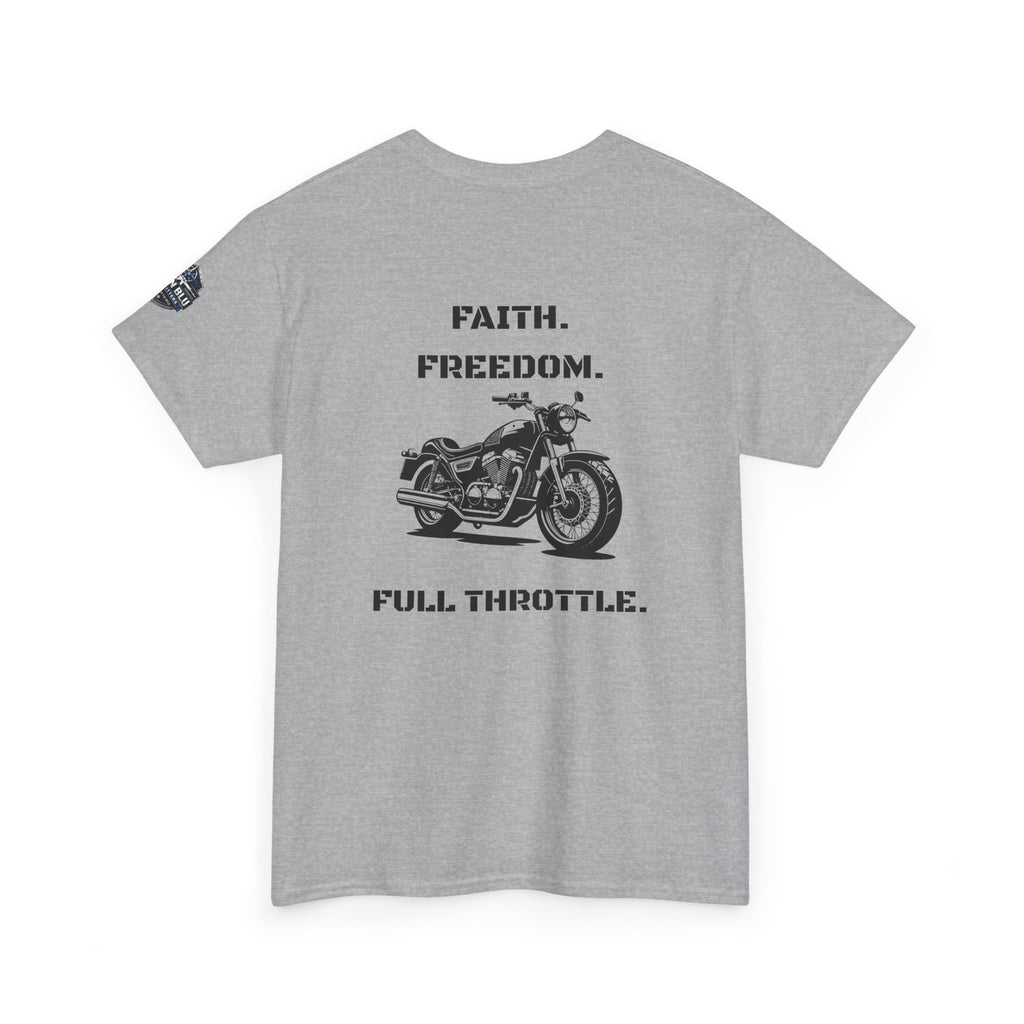 Motorcycle Tee — "Faith. Freedom. Full Throttle." Vintage Biker T-Shirt