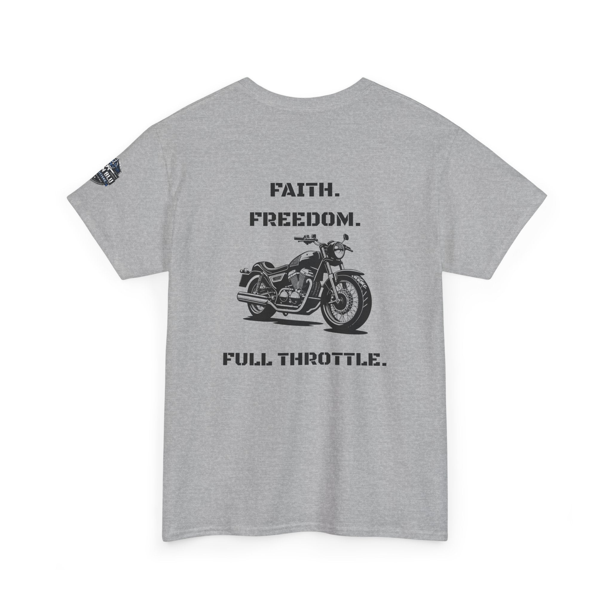 Motorcycle Tee — "Faith. Freedom. Full Throttle." Vintage Biker T-Shirt