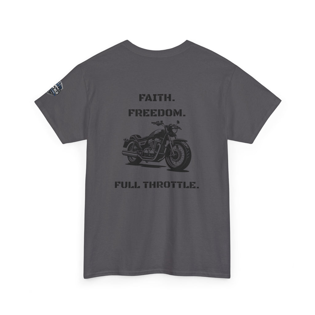 Motorcycle Tee — "Faith. Freedom. Full Throttle." Vintage Biker T-Shirt