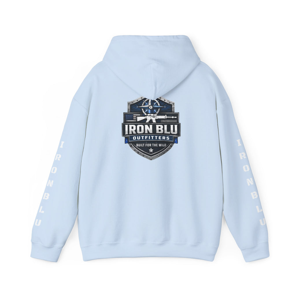 Iron Blu Outfitters Hoodie – “Built for the Wild” Outdoor Logo Pullover