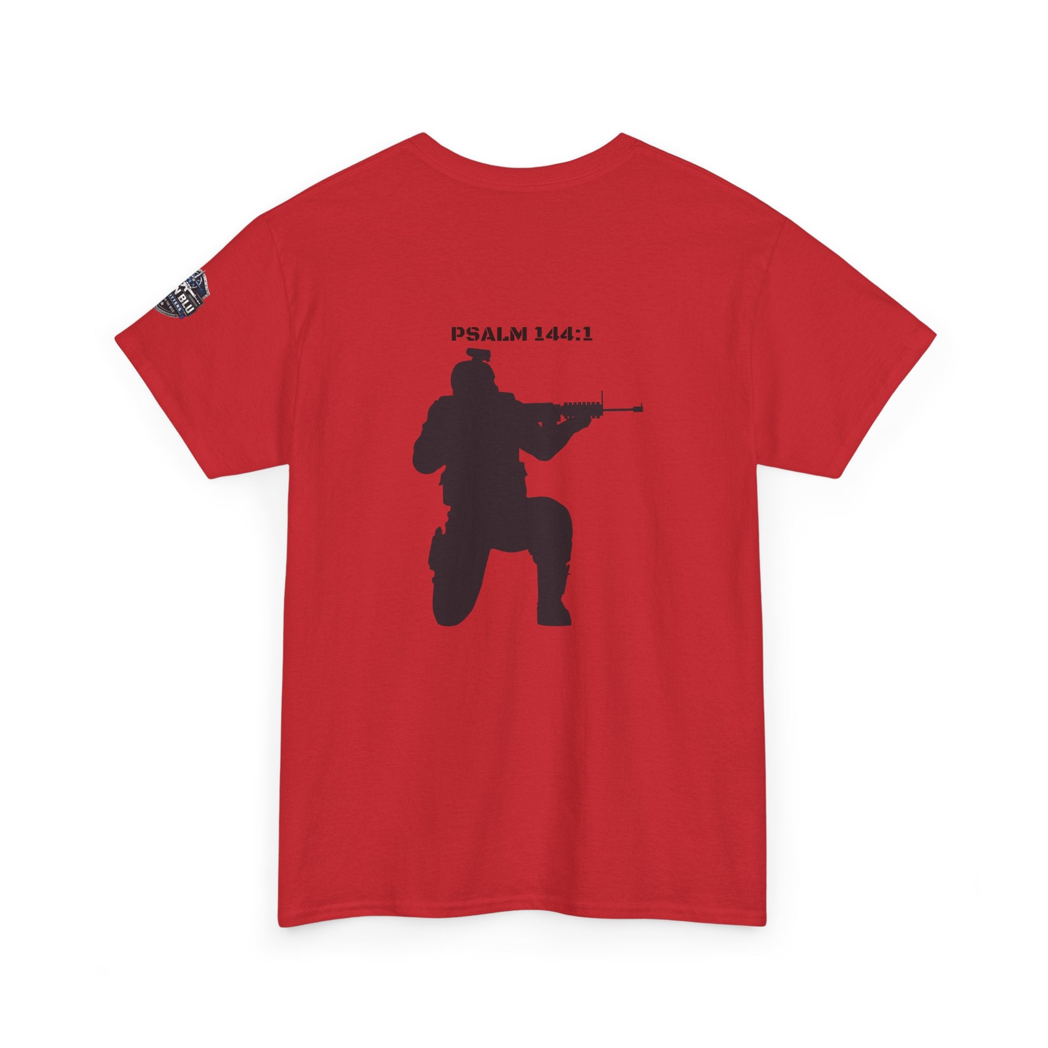 Psalm 144:1 Rifle Silhouette Tee — Military Faith Graphic T-Shirt