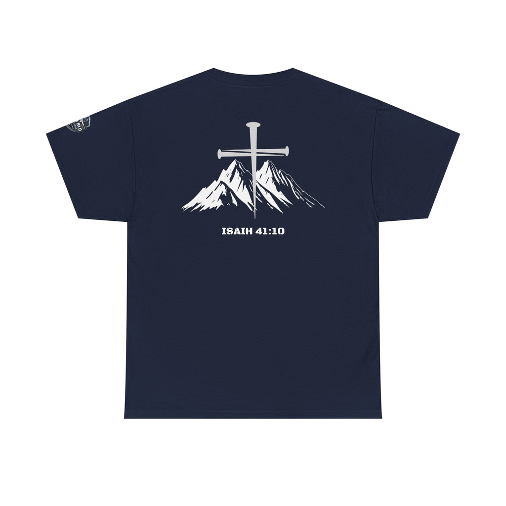 Christian Cross Mountain T-Shirt — Isaiah 41:10 Faith Tee