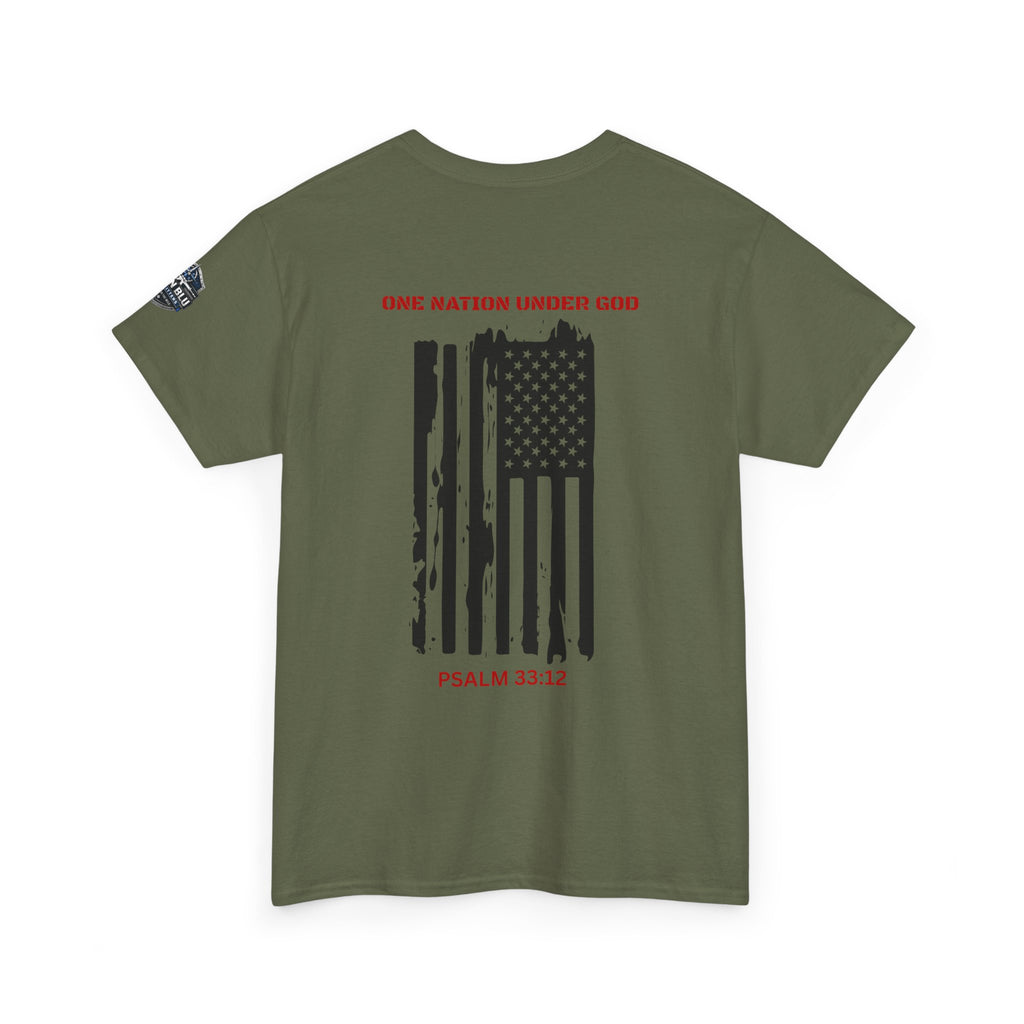 Patriotic 'One Nation Under God' Tee — Psalm 33:12 Flag T‑Shirt