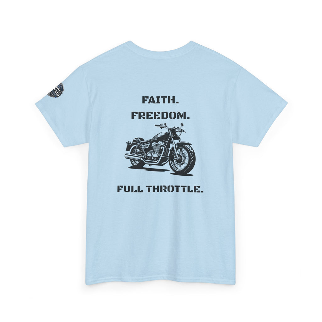 Motorcycle Tee — "Faith. Freedom. Full Throttle." Vintage Biker T-Shirt
