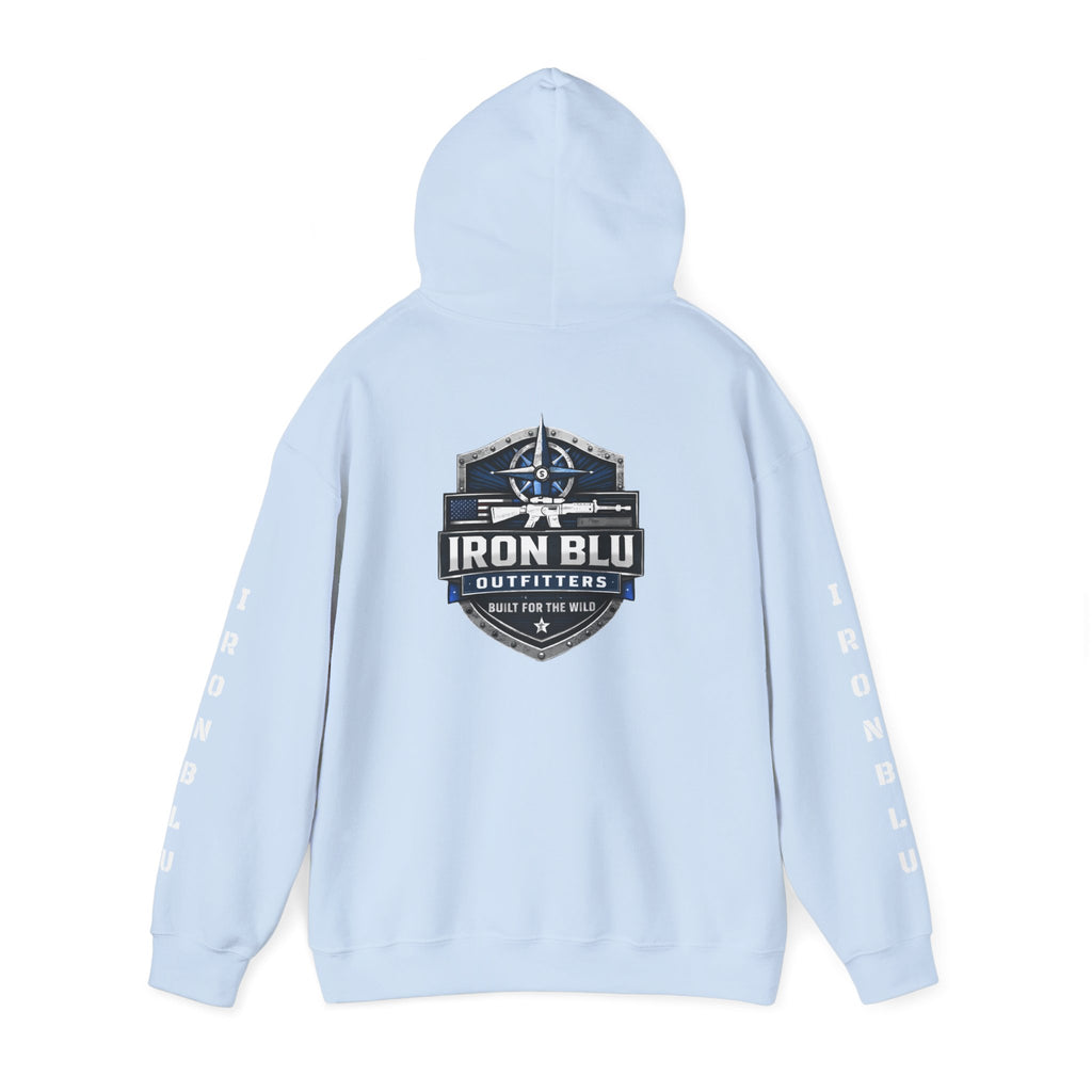 Iron Blu Outfitters Hoodie – “Built for the Wild” Outdoor Logo Pullover