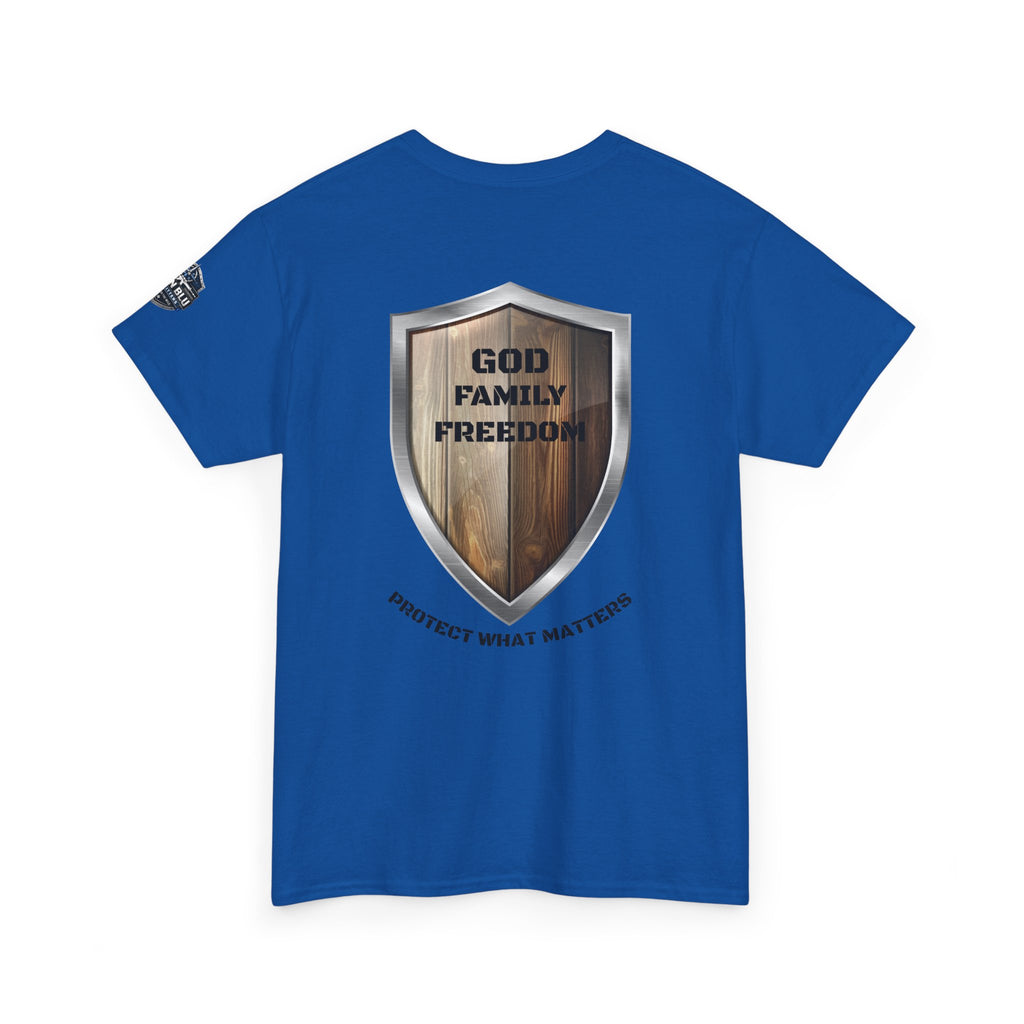 God Family Freedom Shield T‑Shirt — "Protect What Matters" Patriotic Tee