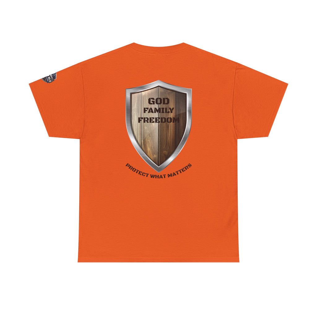 God Family Freedom Shield T‑Shirt — "Protect What Matters" Patriotic Tee