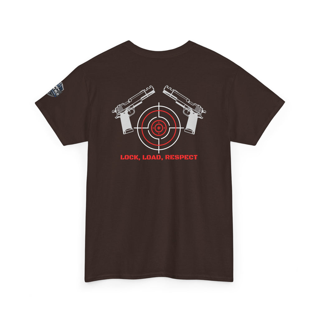 Gun Range T-Shirt — "Lock, Load, Respect" Target Graphic