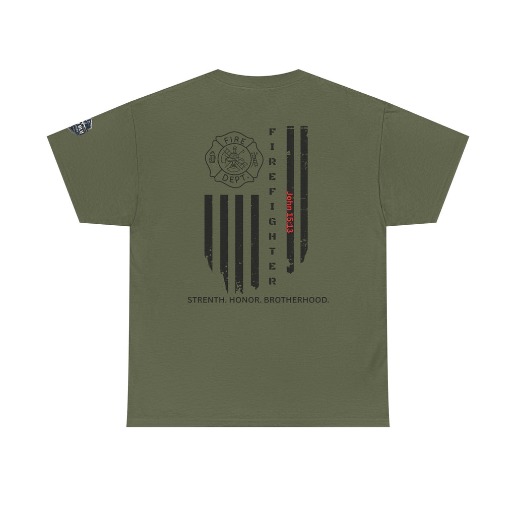 Firefighter Flag T-Shirt — Strength, Honor, Brotherhood Tee