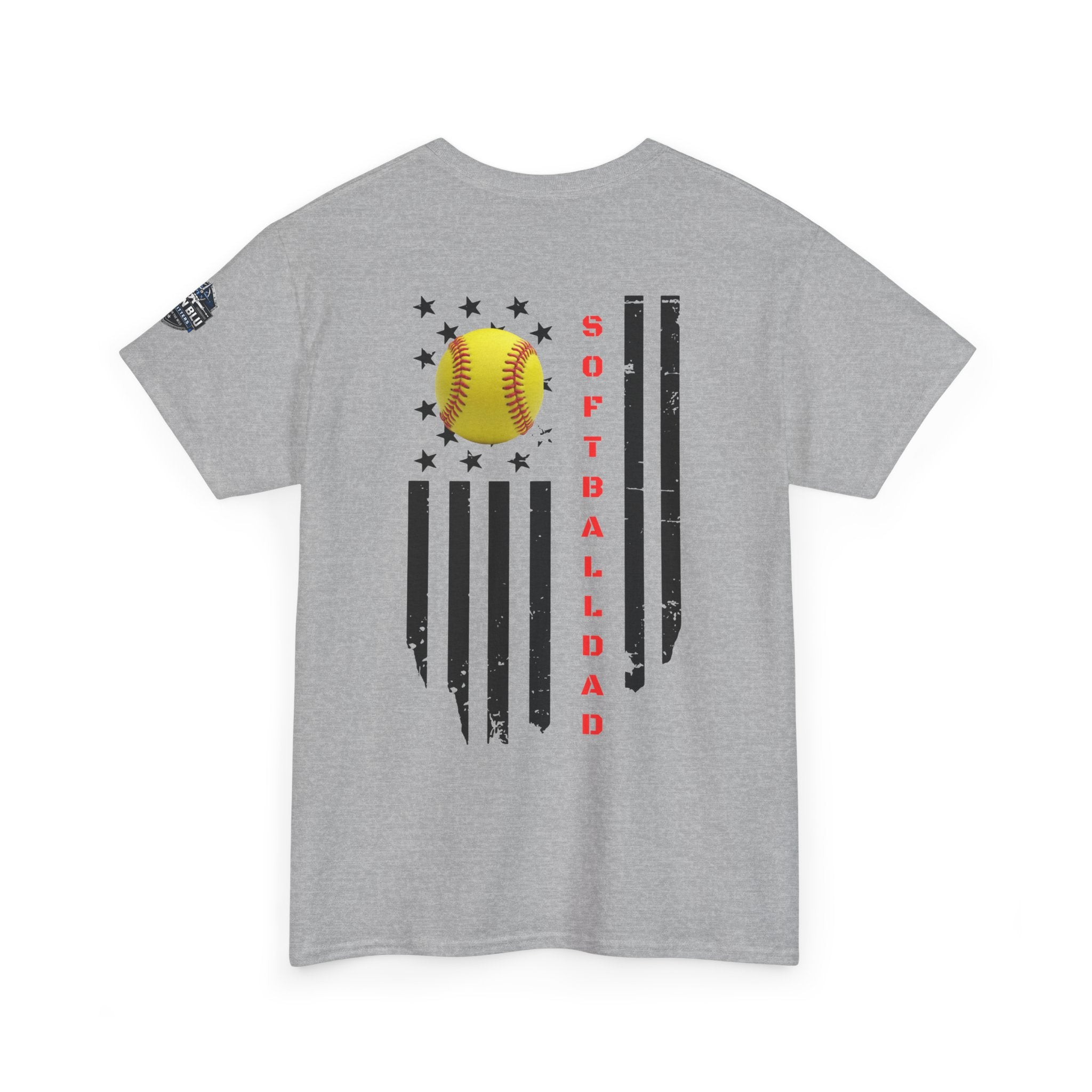 Softball Dad T-Shirt — Distressed Flag & Softball Graphic