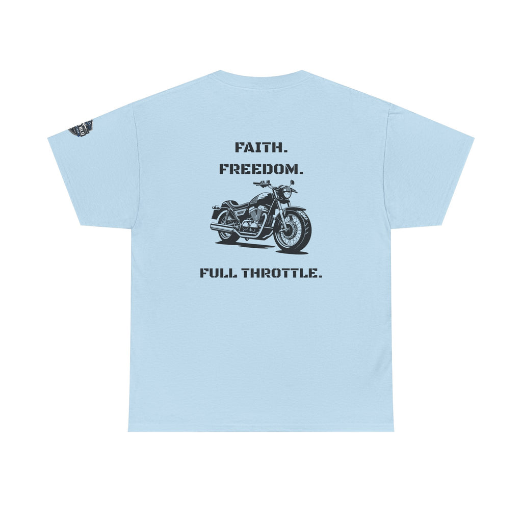 Motorcycle Tee — "Faith. Freedom. Full Throttle." Vintage Biker T-Shirt