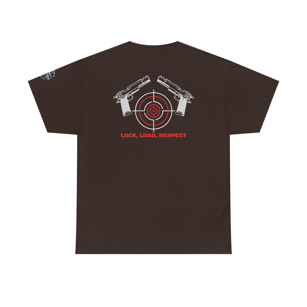 Gun Range T-Shirt — "Lock, Load, Respect" Target Graphic