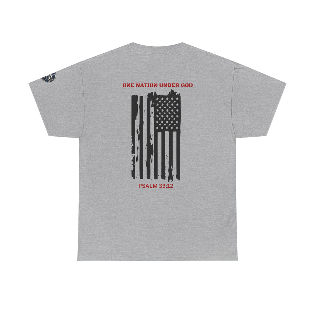 Patriotic 'One Nation Under God' Tee — Psalm 33:12 Flag T‑Shirt