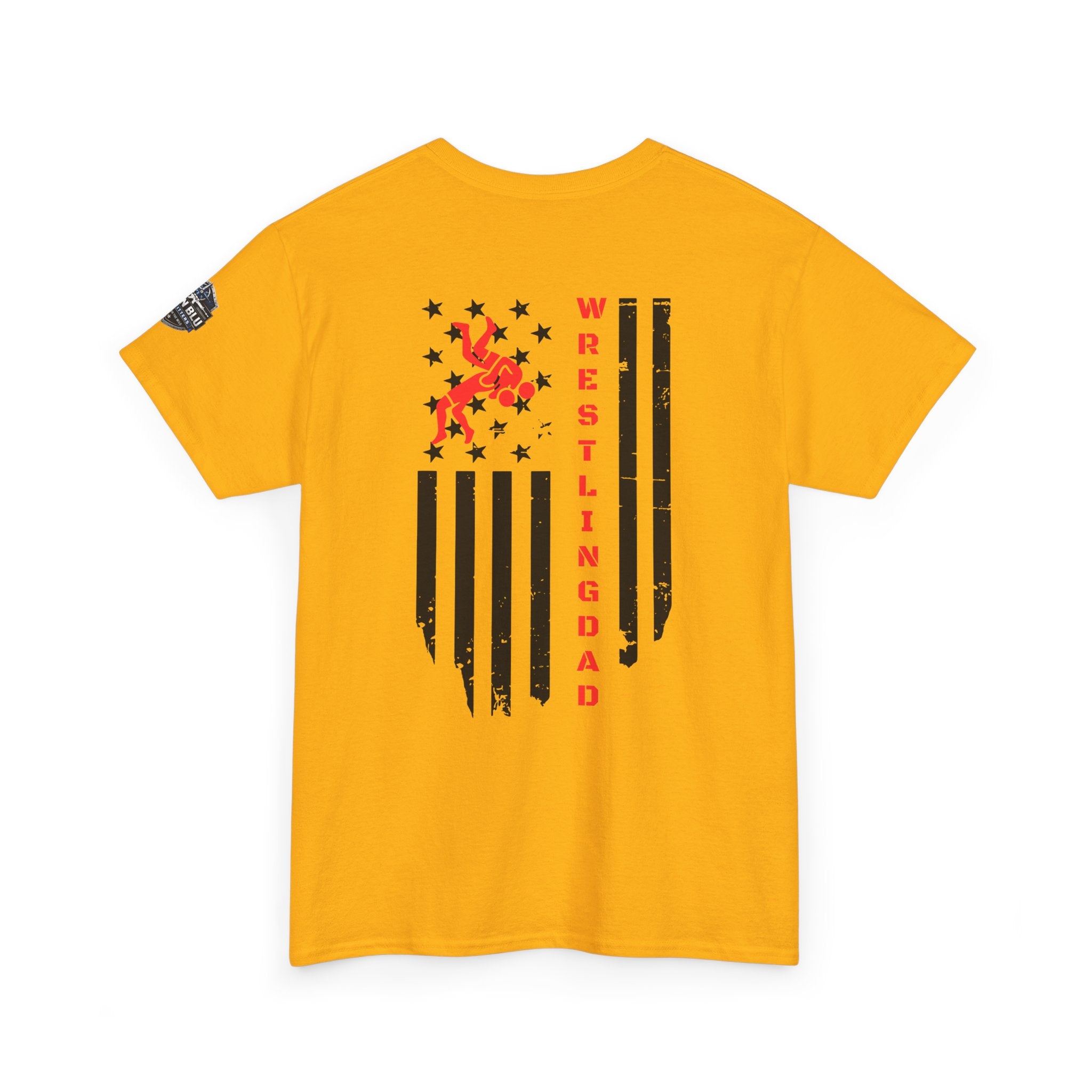 Wrestling Dad T‑Shirt — Distressed Flag Back Graphic Tee