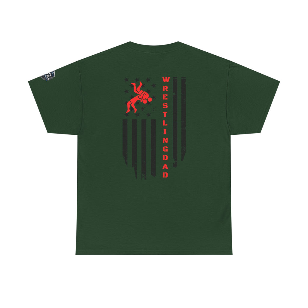 Wrestling Dad T‑Shirt — Distressed Flag Back Graphic Tee