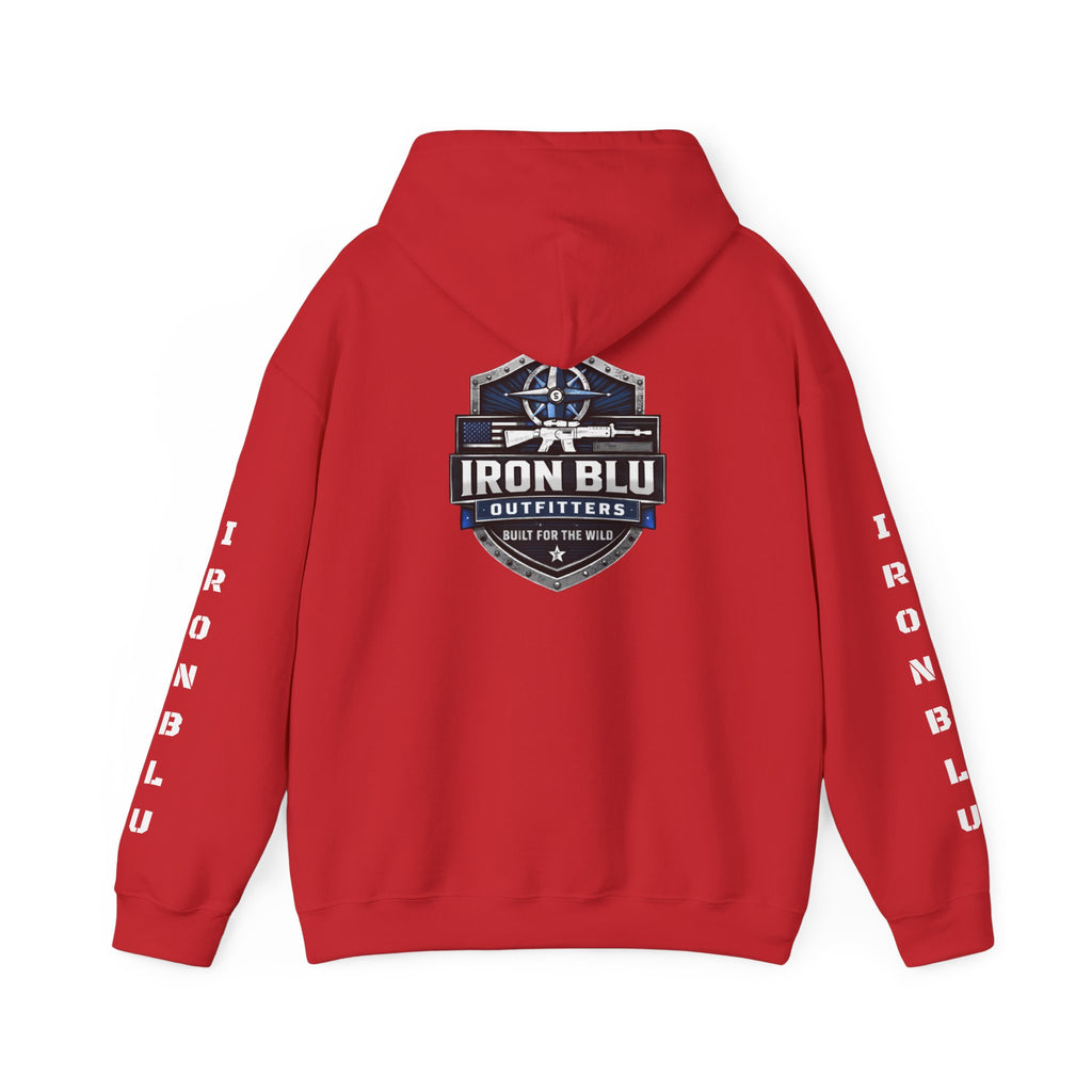 Iron Blu Outfitters Hoodie – “Built for the Wild” Outdoor Logo Pullover