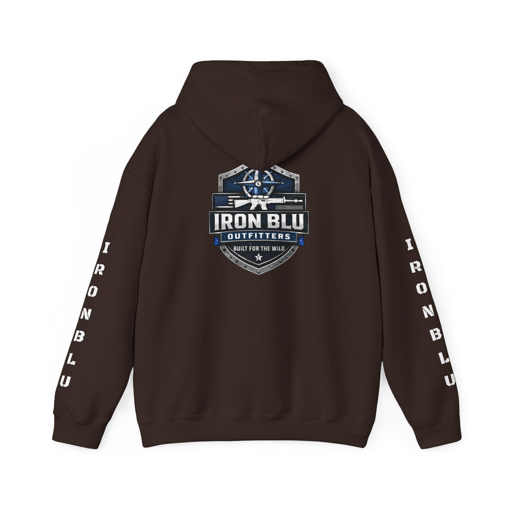 Iron Blu Outfitters Hoodie – “Built for the Wild” Outdoor Logo Pullover