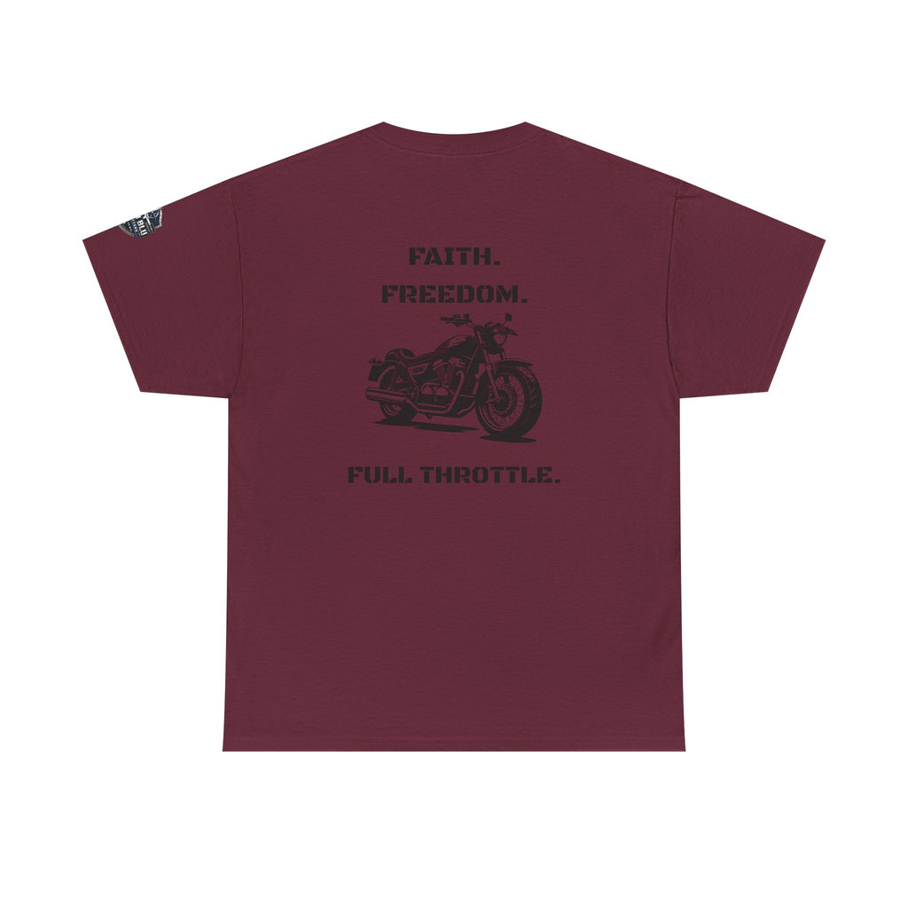 Motorcycle Tee — "Faith. Freedom. Full Throttle." Vintage Biker T-Shirt