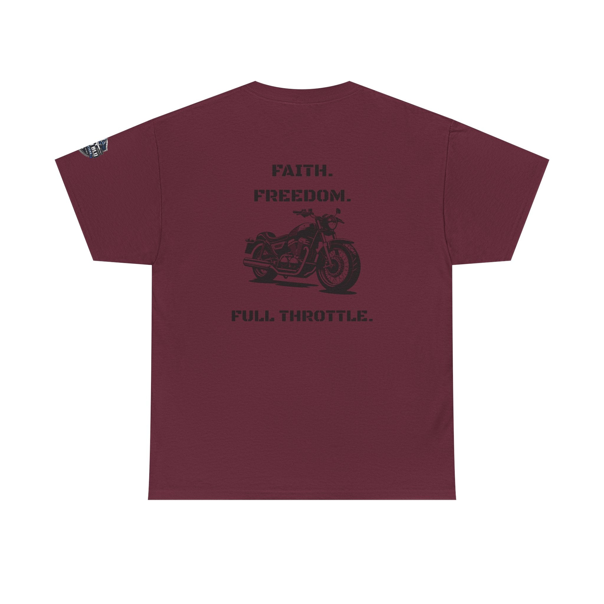 Motorcycle Tee — "Faith. Freedom. Full Throttle." Vintage Biker T-Shirt