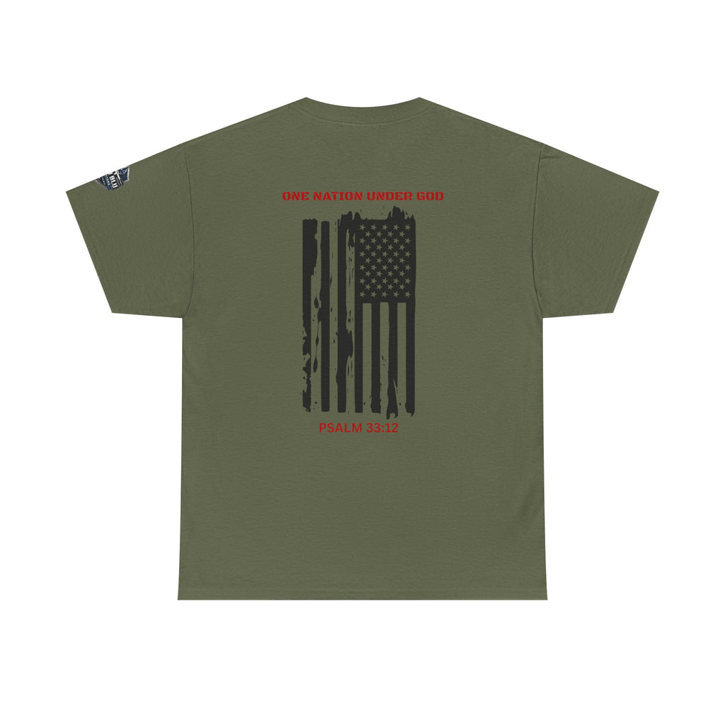 Patriotic 'One Nation Under God' Tee — Psalm 33:12 Flag T‑Shirt