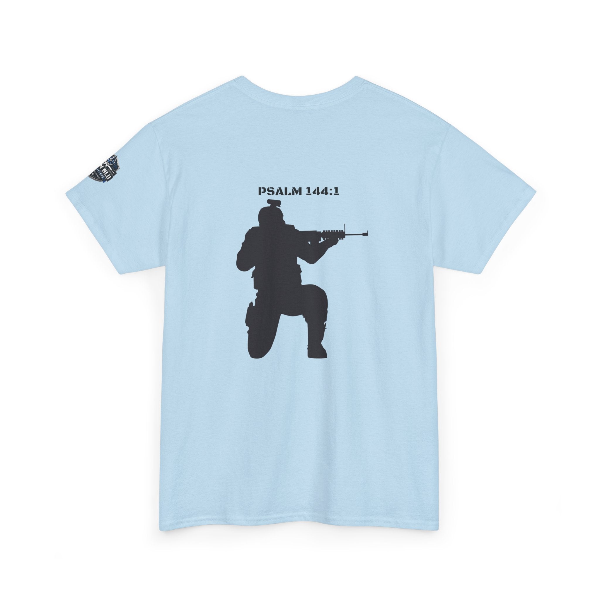 Psalm 144:1 Rifle Silhouette Tee — Military Faith Graphic T-Shirt